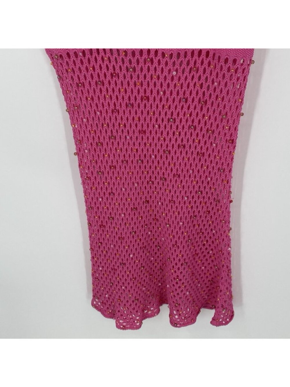 The Wolf Gang Size M Perla Knit Maxi Dress Pink Beaded NEW - Picture 14 of 16
